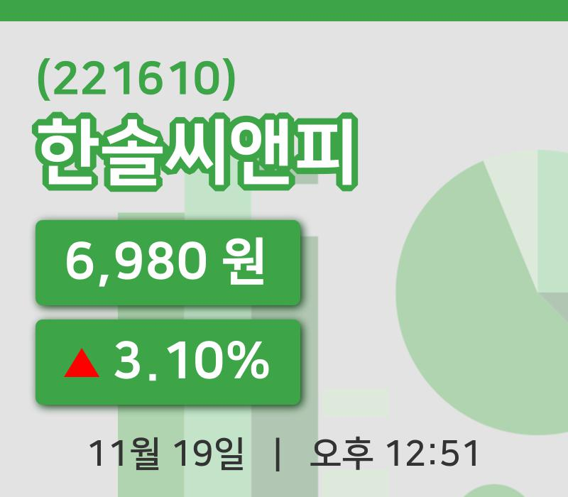 [한솔씨앤피주가] 19일 이시각 현재  6,980원