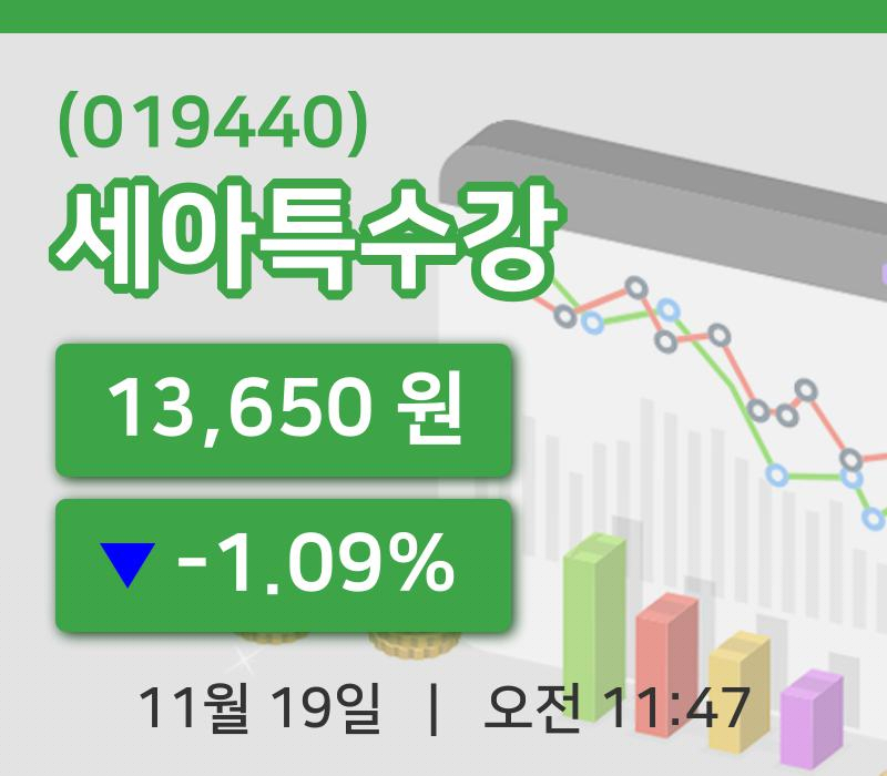 [세아특수강주가] 19일 11시 47분 현재 13,650원