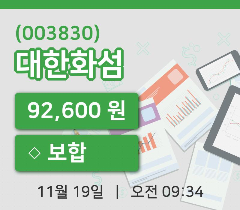 [대한화섬주가] 19일 이시각 현재  92,600원