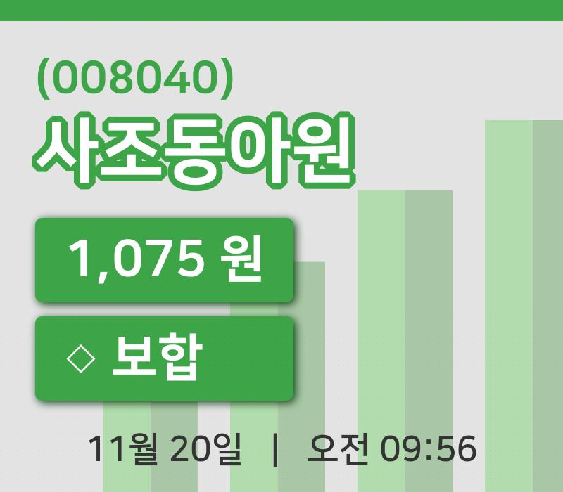 [사조동아원주가] 20일 9시 56분 현재 1,075원