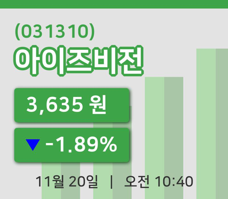 [아이즈비전주가] 20일 이시각 현재  3,635원