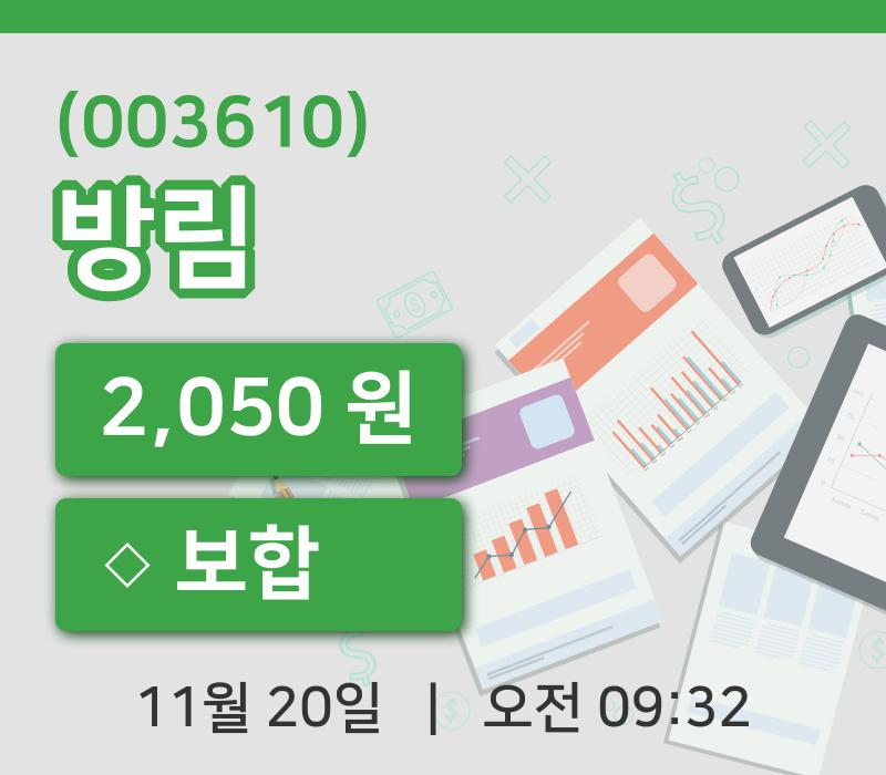 [방림주가] 20일 이시각 현재  2,050원