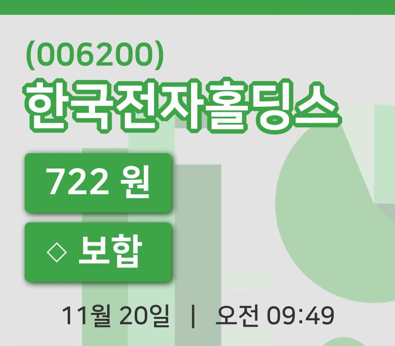 [한국전자홀딩스주가] 9시 49분 현재 722원