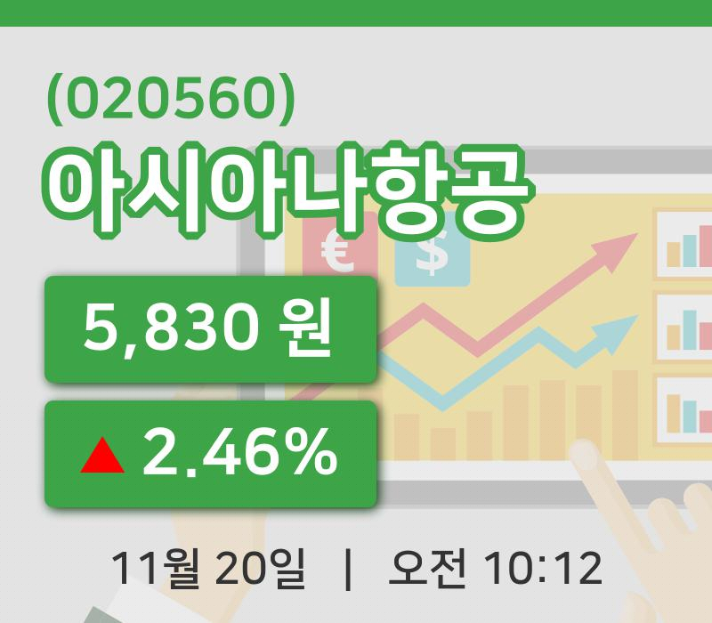 [아시아나항공주가] 20일 이시각 현재  5,830원