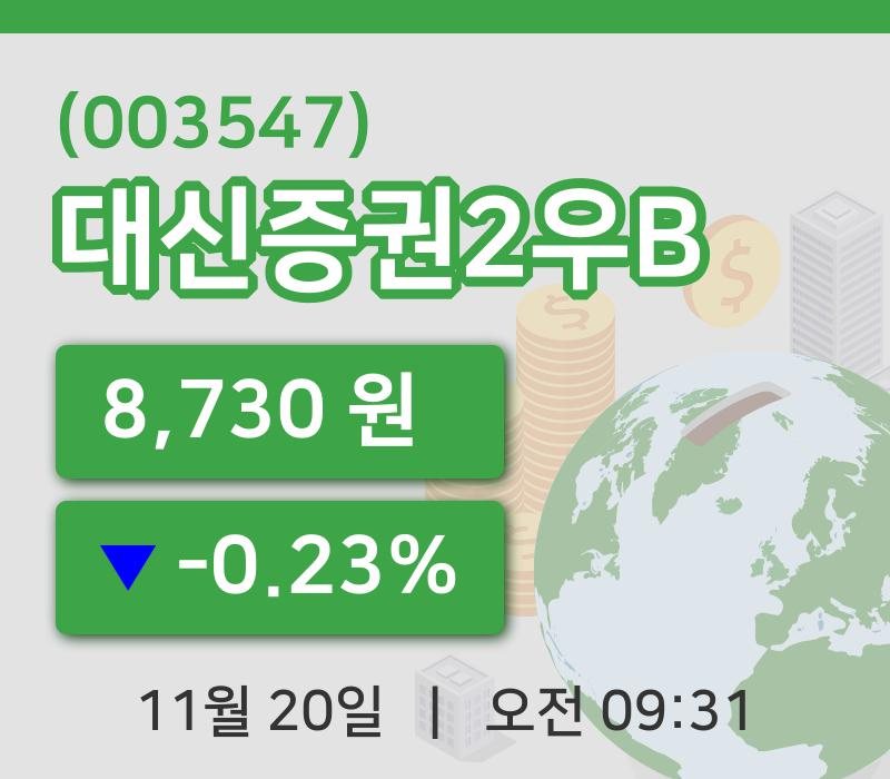 [대신증권2우B주가] 20일 이시각 현재  8,730원