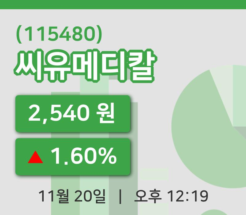 [씨유메디칼주가] 20일 이시각 현재  2,540원