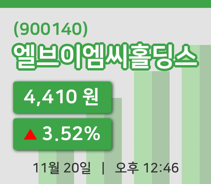 [엘브이엠씨홀딩스주가] 20일 이시각 현재  4,410원