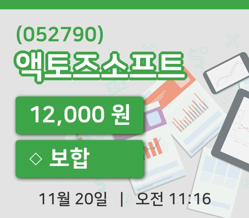 [액토즈소프트주가] 20일 이시각 현재  12,000원