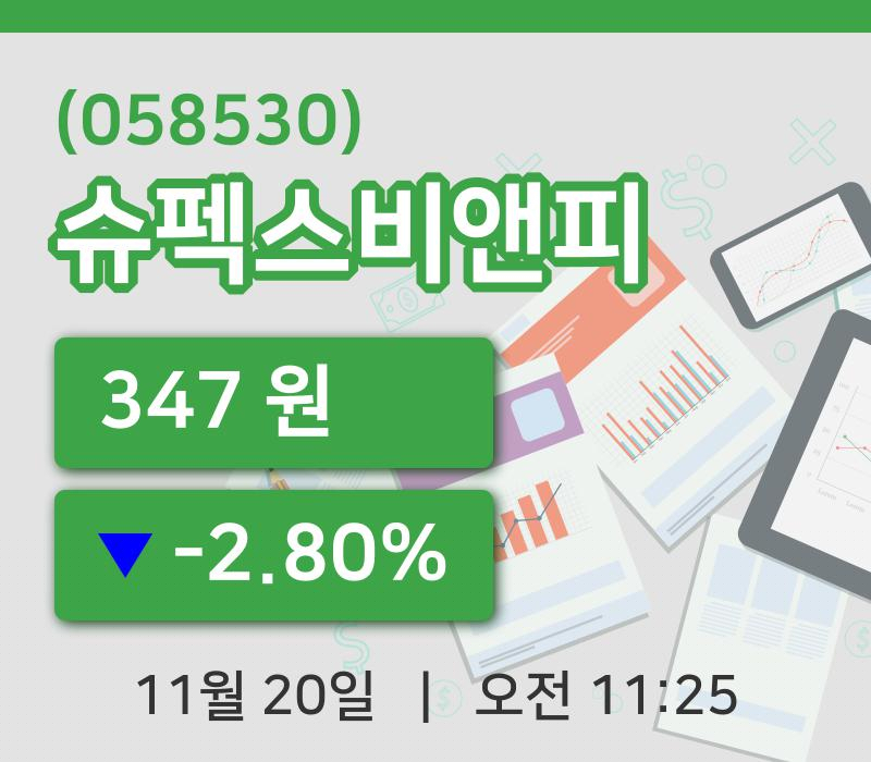 [슈펙스비앤피주가] 20일 11시 25분 현재 347원
