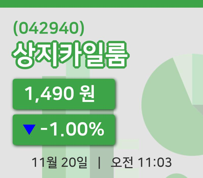 [상지카일룸주가] 20일 11시 03분 현재 1,490원