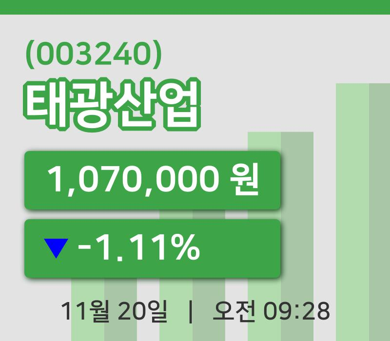 [태광산업주가] 20일 9시 28분 현재 1,070,000원