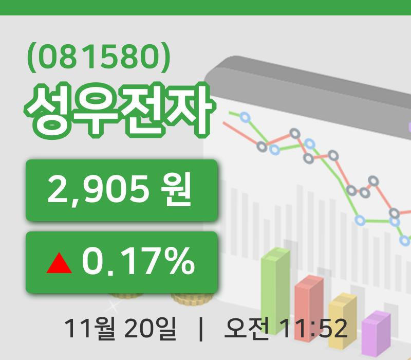[성우전자주가] 20일 이시각 현재  2,905원