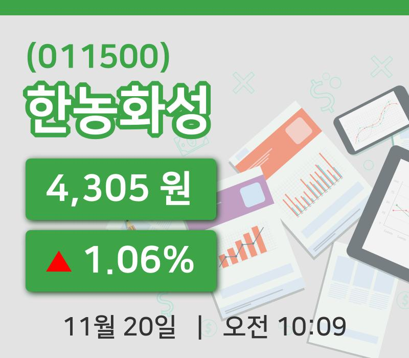 [한농화성주가] 20일 10시 09분 현재 4,305원