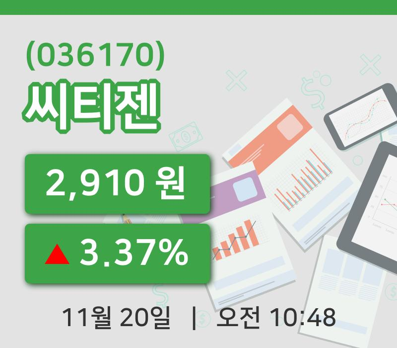 [씨티젠주가] 10시 48분 현재 2,910원