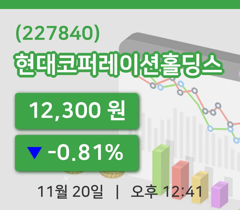 [현대코퍼레이션홀딩스주가] 20일 12시 41분 현재 12,300원