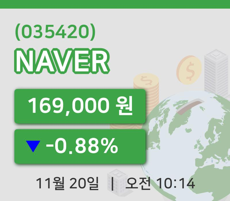 [NAVER주가] 20일 10시 14분 현재 169,000원