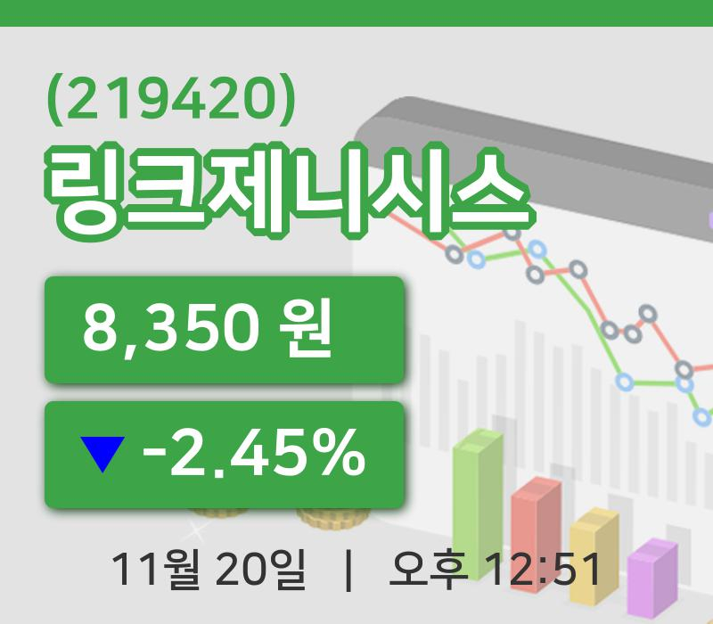 [링크제니시스주가] 20일 이시각 현재  8,350원