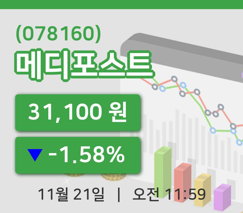 [메디포스트주가] 21일 이시각 현재  31,100원