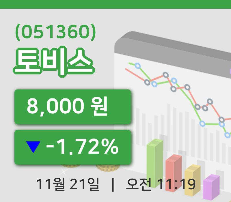 [토비스주가] 21일 11시 19분 현재 8,000원