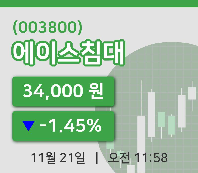 [에이스침대주가] 21일 11시 58분 현재 34,000원