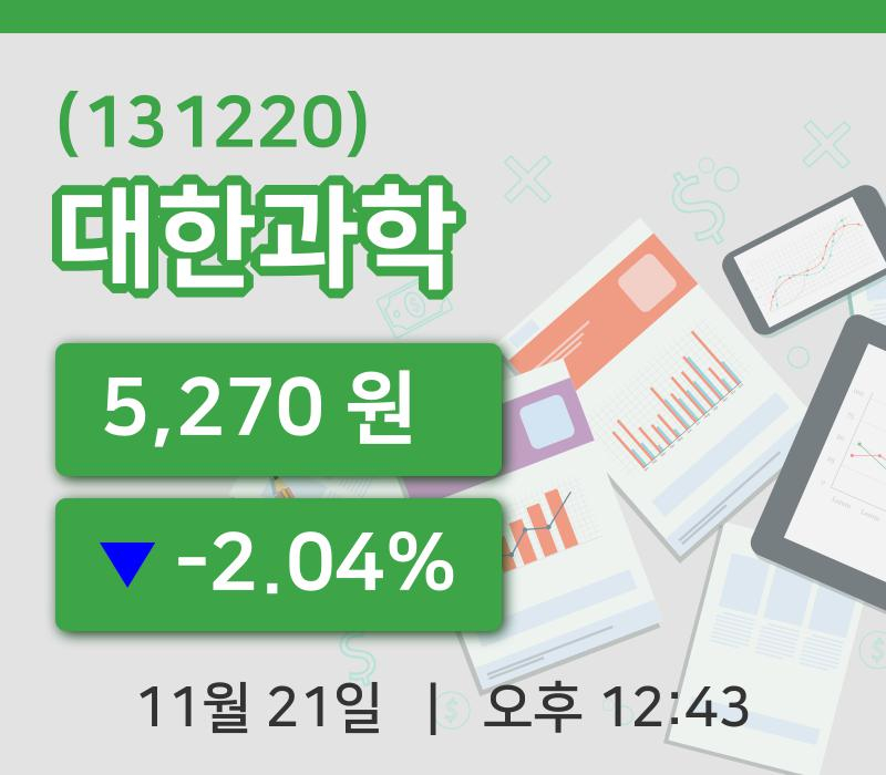 [대한과학주가] 21일 이시각 현재  5,270원