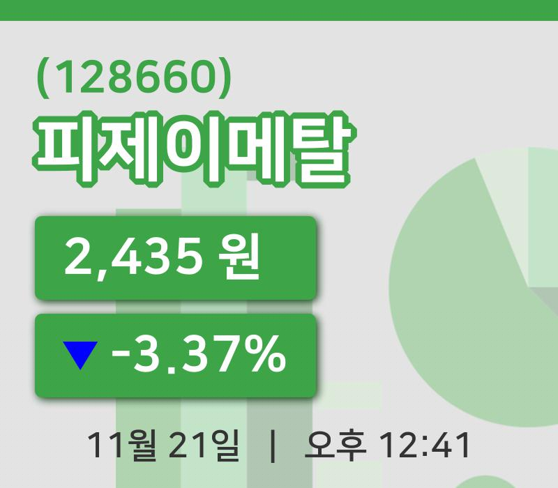 [피제이메탈주가] 12시 41분 현재 2,435원