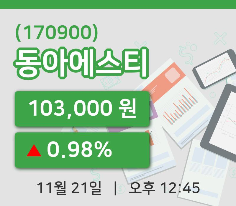 [동아에스티주가] 21일 이시각 현재  103,000원