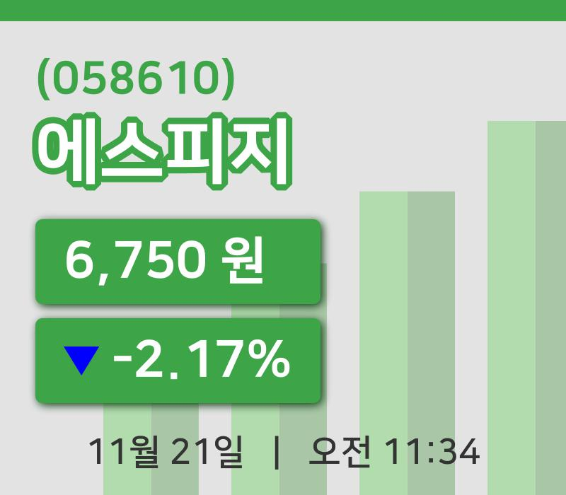 [에스피지주가] 21일 11시 34분 현재 6,750원