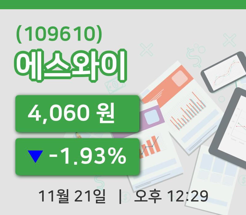 [에스와이주가] 21일 이시각 현재  4,060원