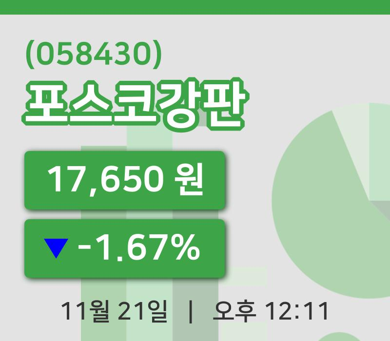 [포스코강판주가] 12시 11분 현재 17,650원