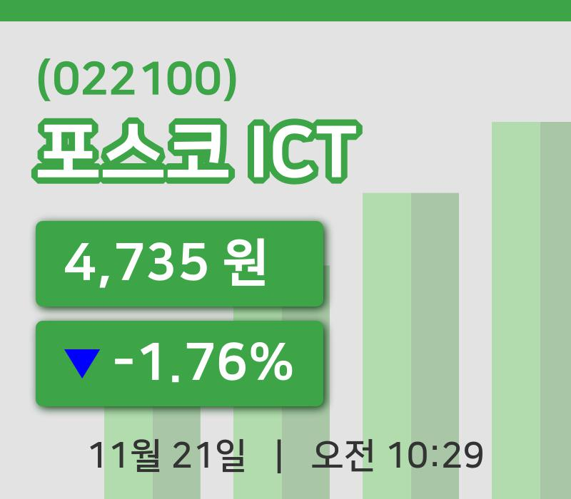 [포스코 ICT주가] 21일 10시 29분 현재 4,735원