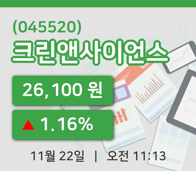 [크린앤사이언스주가] 22일 이시각 현재  26,100원