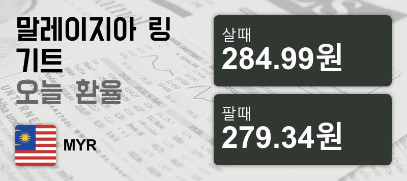 말레이시아 22일 링기트 살때 284.99원, 팔때 279.34원 ▲0.45%상승