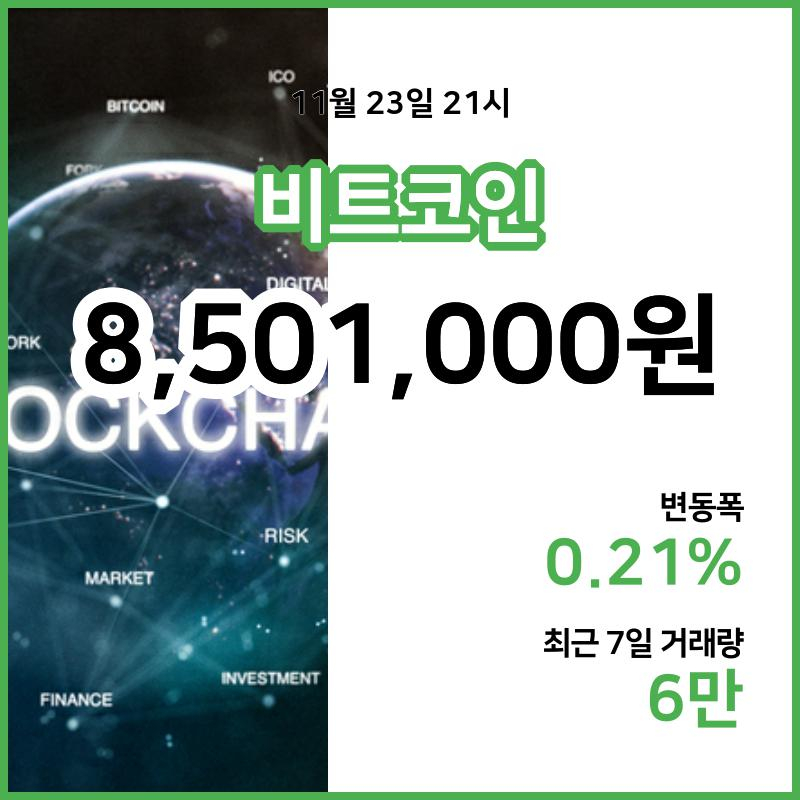 [23일 빗썸 비트코인시황]  21시 47분 기준 현재 비트코인 850만1000원,비트코인골드 7810원,  비트코인 캐시 24만3400원