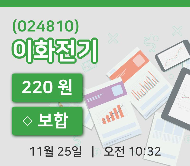 [이화전기주가] 10시 32분 현재 220원