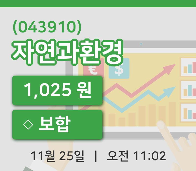 [자연과환경주가] 25일 이시각 현재  1,025원