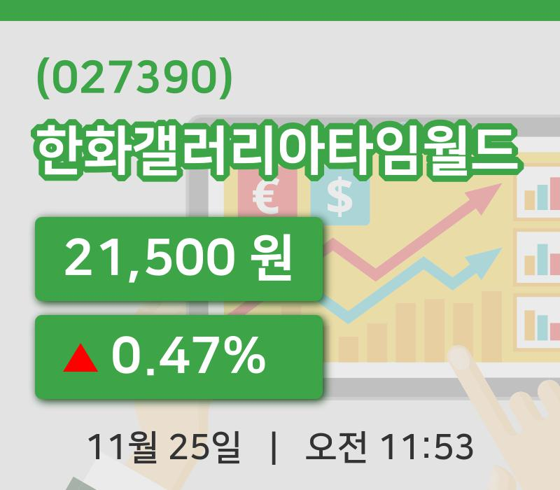 [한화갤러리아타임월드주가] 25일 이시각 현재  21,500원