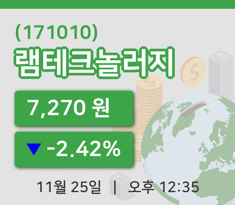 [램테크놀러지주가] 12시 35분 현재 7,270원