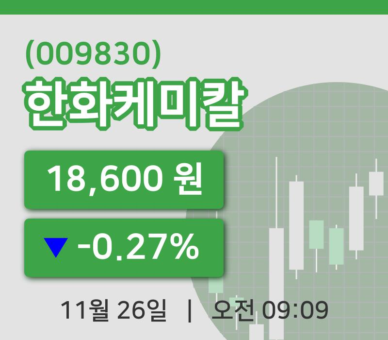 [한화케미칼주가] 26일 이시각 현재  18,600원