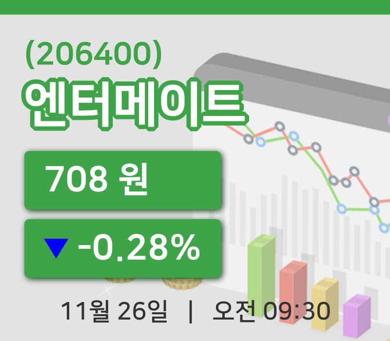 [엔터메이트주가] 26일 이시각 현재  708원